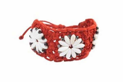 Macrame, Shell & Crystal Bracelet, Red