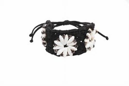 Macrame, Shell & Crystal Bracelet, Black