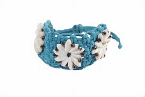 Macrame, Shell & Crystal Bracelet, Blue