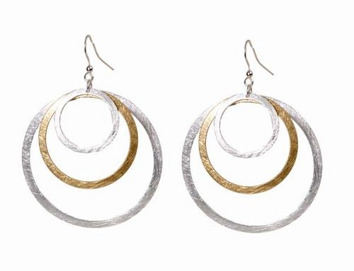 2 Tone Triple Hoop Earrings