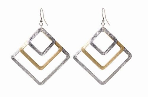 2 Tone Triple Diamond Earrings