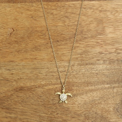 Sparkling Sea Turtle Necklace Gold