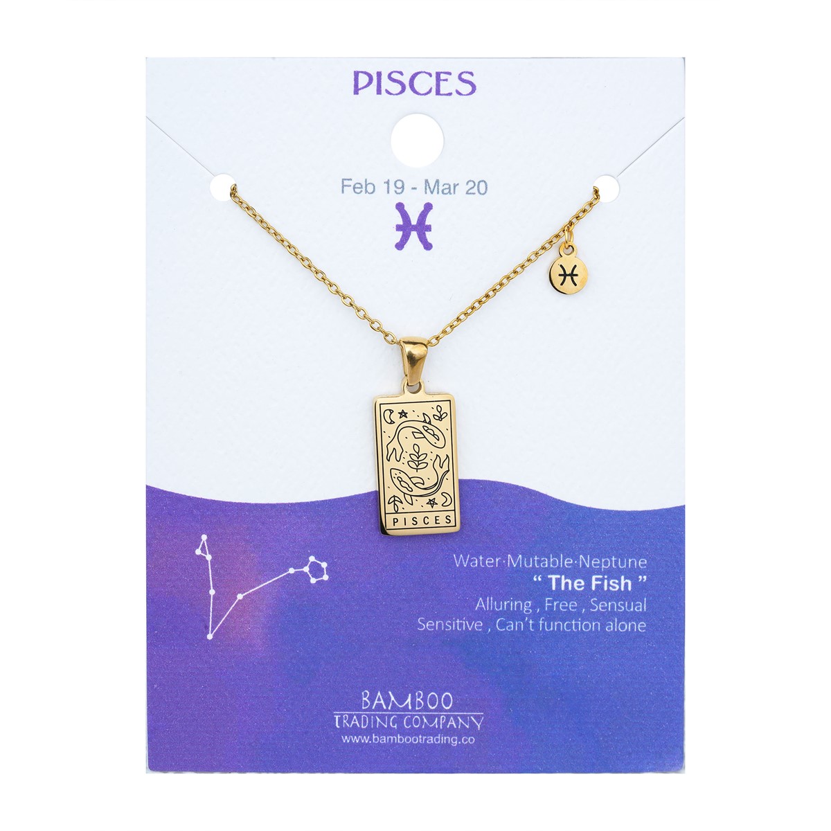 Zodiac Necklace Gold Pisces | Bamboo Trading Company