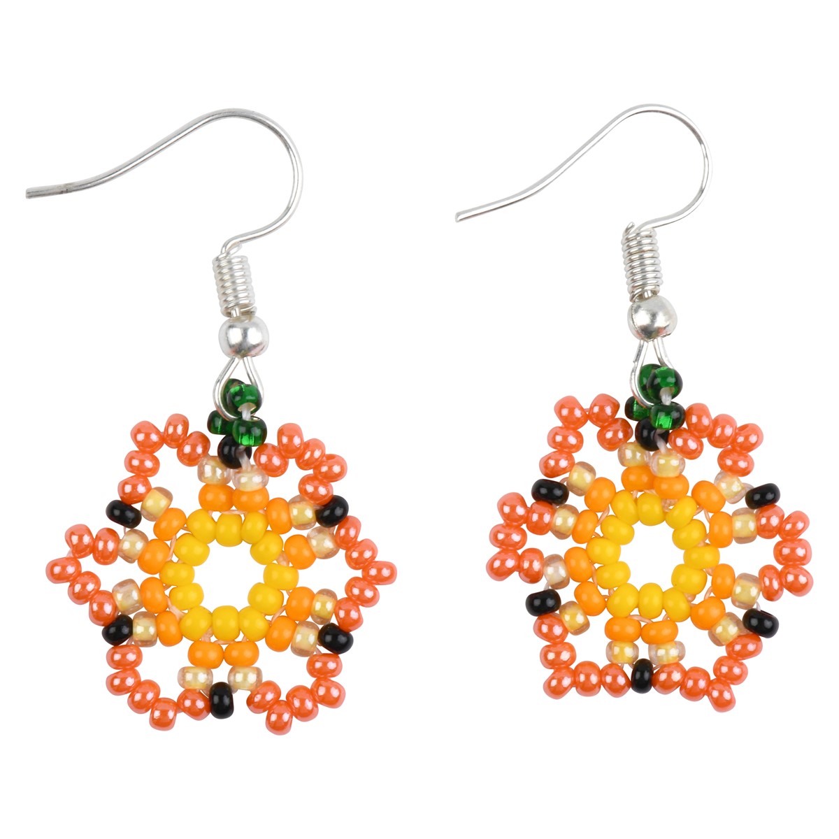 Orange Flower Dangle Earrings PSE040