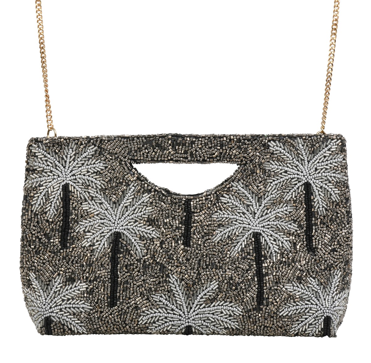 Silver Palm Half Moon Clutch NIT136
