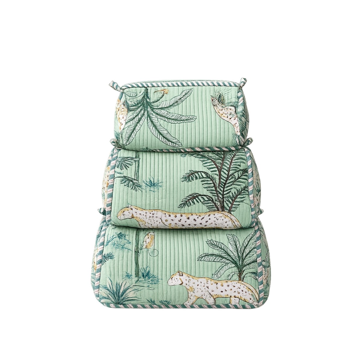 Cotton Quilted Green Toiletry Bags Set of 3 PET003