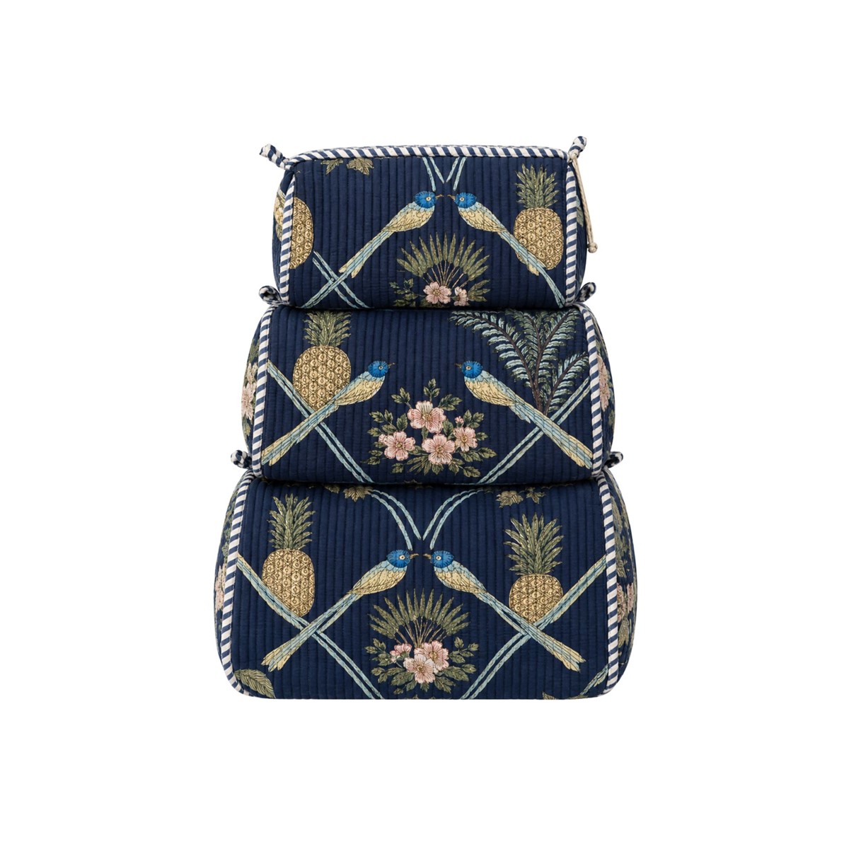 Cotton Quilted Blue Toiletry Bags Set of 3 PET004