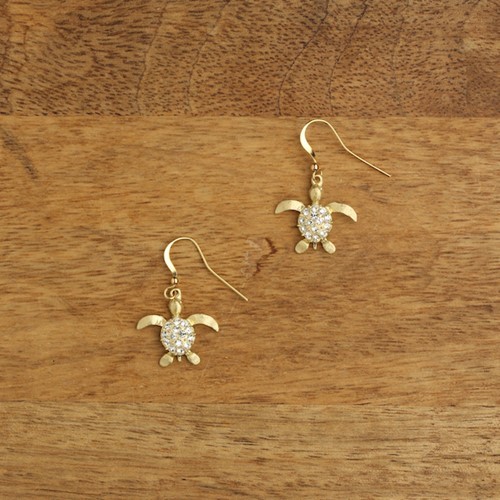 Sparkling Sea Turtle Earrings Gold WSE86
