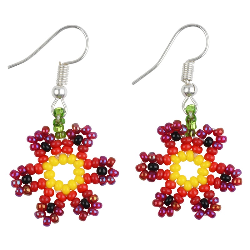 Red Flower Dangle Earrings PSE041