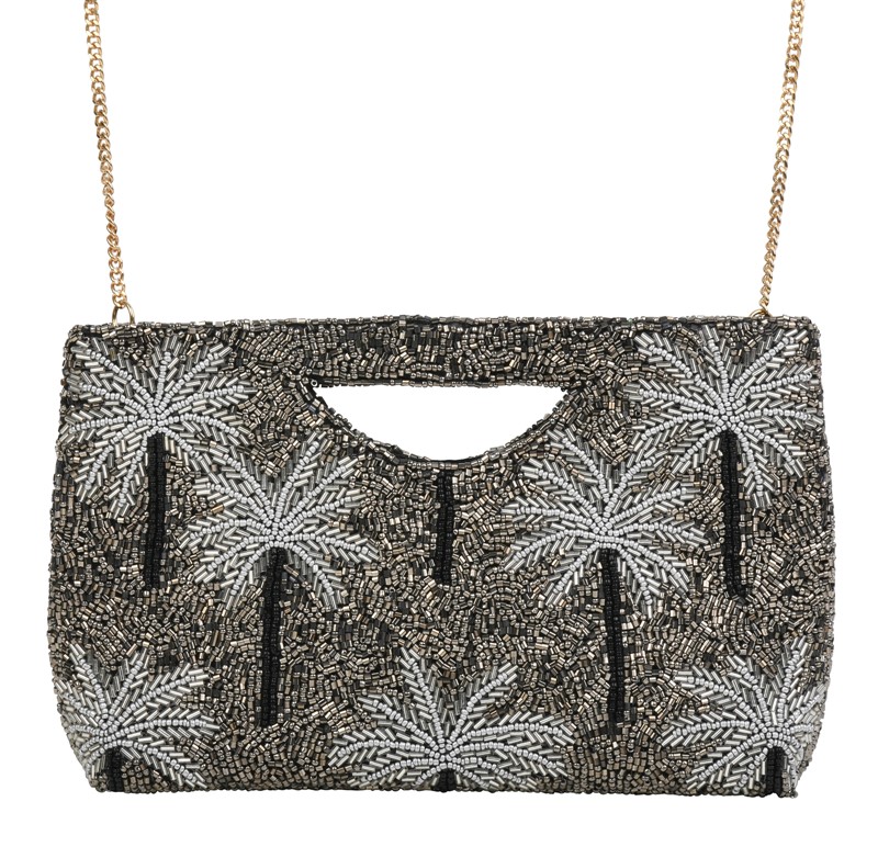 Silver Palm Half Moon Clutch NIT136