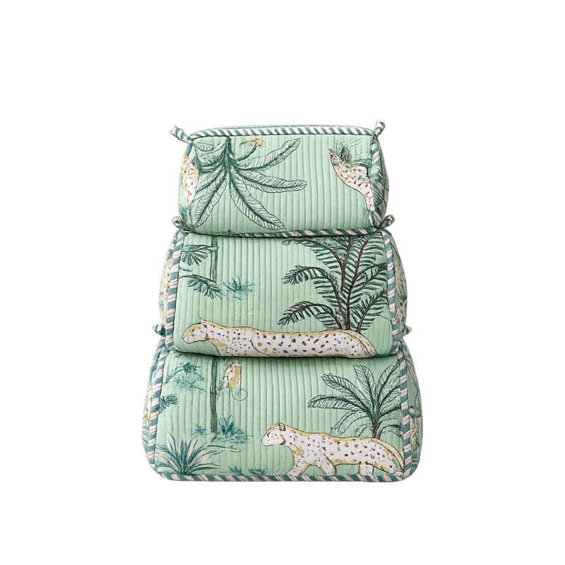 Cotton Quilted Green Toiletry Bags Set of 3 PET003