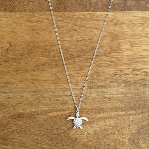 Sparkling Sea Turtle Necklace Silver