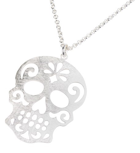 Sugar Skull Necklace Silver