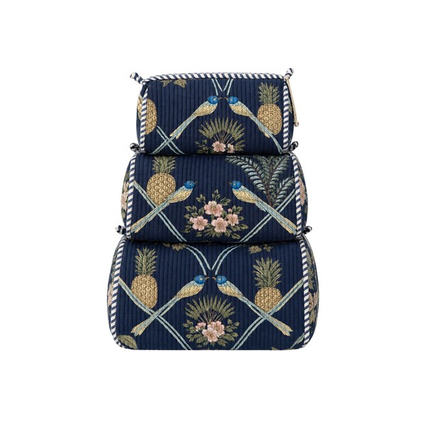 Cotton Quilted Blue Toiletry Bags Set of 3